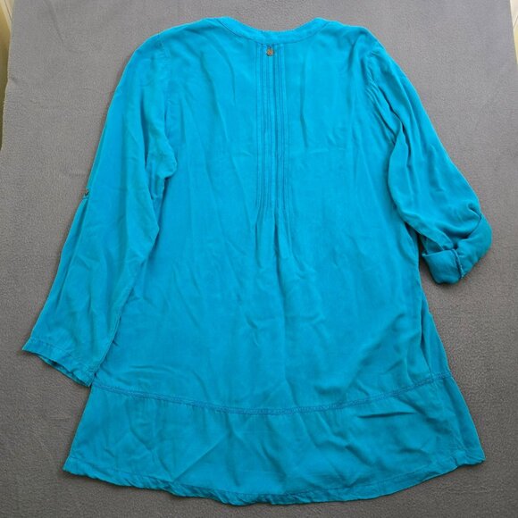 Soft Surroundings Women L Pintuck Tunic Roll Tab Sleeve Blouse - Picture 2 of 11